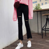 Fongt Fork Micro Bell Pants Female Irregular Edge Nine Pants Autumn New High Waist Show Thin Eight Pants Elastic Pants-Outfit