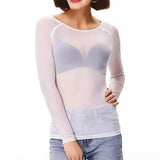 Fongt 2023 Autumn Black Full Transparent Mesh Yarn Bottom Shirt Female Long Sleeve Sexy Perspective Thin Net Shirt Super Elastic Gauze