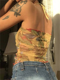 crop cami top with halter neck and floral