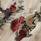 Fongt Retro High-Rise Thin Embroidery Big Flower Fashion Sweet Mesh In The Long Fairy Dress 9803