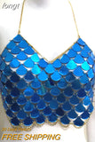 Women Sequin Camis Shinning Brallete Metal Chain Halter Camisole Tank Top Bustier Mermaid Crop Top Backless 2023