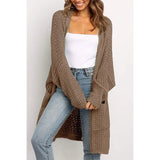 Fongt And Winter Hot Style Lady Solid Color Long Sleeve Pocket Loose Cardigan Knit Sweater