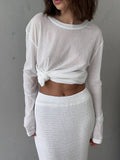 Fongt New Long-Sleeved Snowflake T-Shirt Women's Summer Thin Carmeat Round-Neck Loose Temperament Shirt