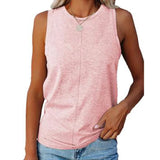 Women's Stylish Casual Style Loose Round Neck Solid Color Sleeveless Vest