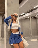 Cropped Blazer And Pleated Mini Skirt Set-Outfit