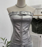 Real Shooting Spice Girls High-End Pu Leather Tector Locomotive Wind Wrapped Bra Vest Sleeveless Top Tide