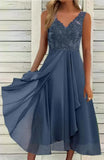 Fongt Chiffon Stitching Lace Hollow Out Long Dress Bridesmaid Evening Dress