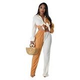 Loose Casual Women's Set Colored Toothpick Cloth Striped Long Sleeve Shirt Top Elastic Straight Leg Pants 2 Piece Set-Outfit