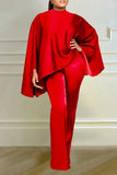 New Solid Color Bat Sleeves Loose Top Slim Fit Pants Two Piece Fashion Winter Elastic Cape Set-Outfit