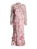 Elegant Style Slim Dress 2025 Summer New Collage Embroidery Design Color High-Waist Long Dress Dress