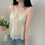 Fongt Fairy Atmosphere Sense Fold With Solid Color Small Condole Shirt 2023 New Lazy Short Back Vest Tide-Outfit