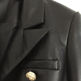 Fall Winter 2023 Designer Blazer Jacket Women's Lion Metal Buttons Double Breasted Synthetic Leather Blazer