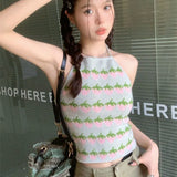 Fongt Version Of The Slings Women's Summer New Strawberry Hanging Neck Vest Out Shoulder Repair Short Sleeveless Top