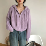 Vintage Zip Up Knitted Hooded Cardigan-Outfit