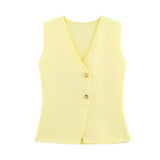 Fongt Women's ZA New Multi-Color Button Knitted Vest Vest Half-Skirt Set