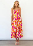 Fongt Summer Women's New Commuting Sleeveless Hot Girl Prints Long Sling Dress Women