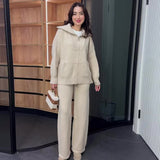 Fongt 2025 New Women's Languiled Collar Knitted Trousers Two-Set