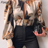 Spring Standing Collar Long Sleeve Lantern Sleeve Backless Hollow Out Top Shirt Pretty and Cheap Women's Blouses
