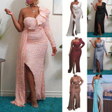 Fongt Winter African Dress Fashion New Shoulder Beads Bridesmaid Party Long Dress Dress Women's