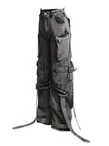 Fongt 2024 New Street Hipster Multi-Pocket Decoration Ribbon Design Sense Jeans Women's Hollow Out Cargo Pants-Outfit