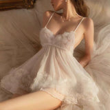 Fongt Pajamas Woman 2025 New Perspective Lace Yarn Princess Pure Lust Wind Sling Aja Prion Suit Homewear
