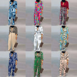Fongt New Women's Loose Plus Size Print High Waist Casual Straight Jumpsuit