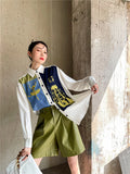 Large Size Women's Blouse Loose Printing Shirt Summer 2022 Full Elegant Korean Style Top Fashion New Female Splicing