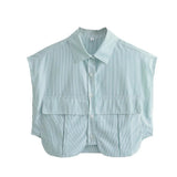 Fongt Color Y2K Women's Big Pocket Splicing Irregular Cardigan Polo Collar Shirt Top A19683