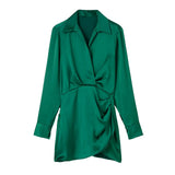 New Candy-Colored Silk Satin Long-Sleeved Dress In Summer-Outfit