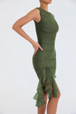Mesh Ruffle Sleeveless Midi Dress-Outfit