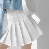 Summer Women High Waist Pleated Skirt A-line Plaid Sexy Mini Skirts Preppy Uniform Tennis Skirts for Girls Black White-Outfit