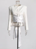 Fashion Premium Set 2025 New Solid Colored Rounded Collar With Dress + Sexy High Waist Open Fork