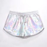 Shiny Metallic Hot Shorts Summer Holographic Wet Look Casual Elastic Drawstring Festival Rave Booty