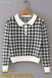 Short Plaid Sweater Korean Style Pullover Women Knitted Top 2023 Autumn Fashion Clothes Cropped Sweaters Sueters De