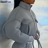 Puss Y2K Winter Women Bubble Puffer Warm Jacket Drawstring Thick Streetwear Short Coats Turtleneck Zipper Pocket