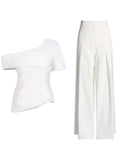 Fongt Summer New Fashion Temperament Pleated Design Sense Single Jacket High Waist Straight Leg Wide Leg Pants Suit Female-Outfit