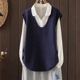 Vest 2024 Spring And Autumn New Fashion Style Ladies Age-Reducing Foreign Style Loose-Fitting Sweater Vest-Outfit