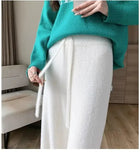 Fuzzy Wide-Leg Drawstring Sweat Pants-Outfit