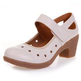 2021 Cut Out Women Pumps Breathable Women Shoes Hook&Loop Thick High Heels Soft Mary Janes Dancing Shoes