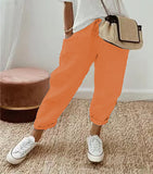 Fongt Women Cotton Tample Waist Nine Trousers Casual Women's Pants