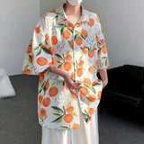 Cute Fruit Peaches Full Print Shirts Loose Half Sleeve Summer Blouse Funny Hawaii Tops Oversized Mens Hip Hop Casual Coat-Outfit