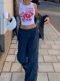 Eye Look Graphic Crop Tank Top-Outfit