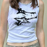 Fongt Doodle Color Print Thread Sleeveless Vest Spring / Summer 2023 New Diablo Hipster Skinny Top-Outfit