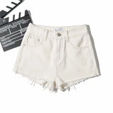 New Summer Solid Color High Waist Show Thin Show Legs Long Cut Edge To Make Old Rough Denim Shorts Women's Pants-Outfit