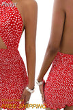 Women Close-fitting Backless Dress Sexy Floral Printed Pattern Halter Neck Hollow Out Short Dresses Summer 2023 Club