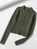 Quarter Zip Crop Rib Knit Sweater-Outfit