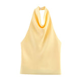 Fongt Summer New Silk Tatami Temperament Hanging Neck Blouse
