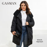 Women's Winter Down Jacket Long Classic Design Zipper Pocket Women Solid Color Coat Leisure Plus Size Parkas