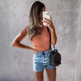 Wsih Hot Style Summer Simple Pure Color Sleeveless V Collar Pit Strip Lady Vest Female-Outfit
