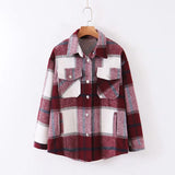 New Autumn Sanded Blouse Women's Lapel Single-Breasted Plaid Coat-Outfit